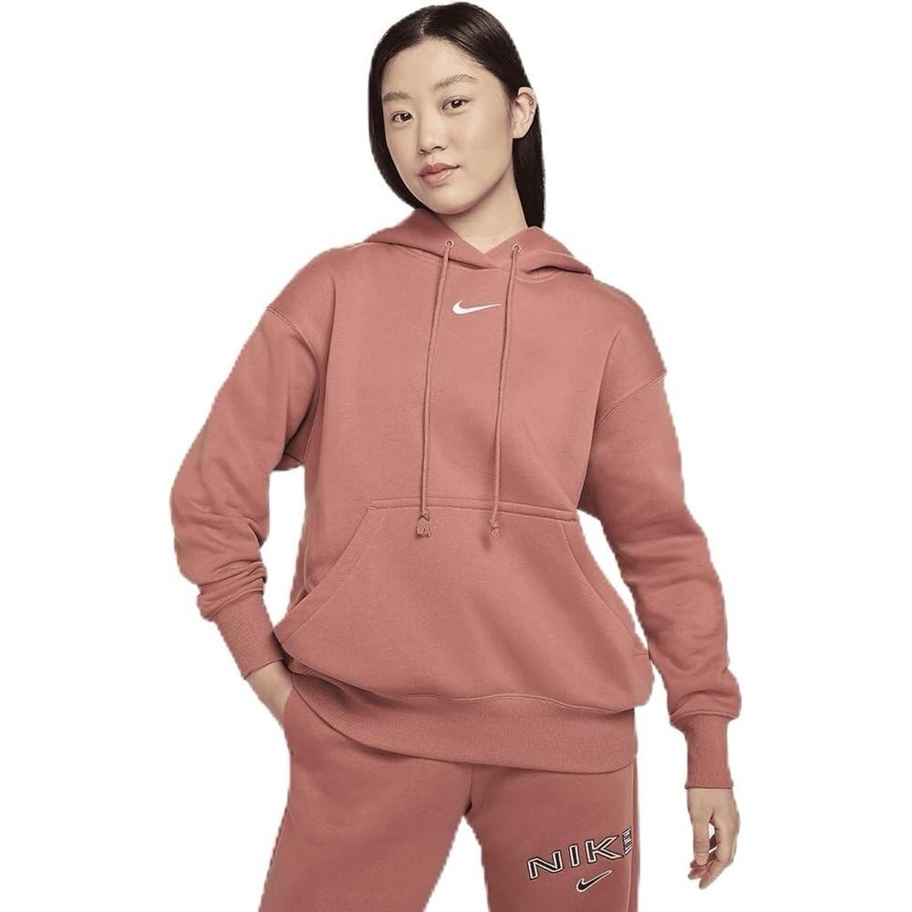 Nike Hoodie Women Medium Pink Phoenix Oversized Pullover Center Swoosh Relaxed
